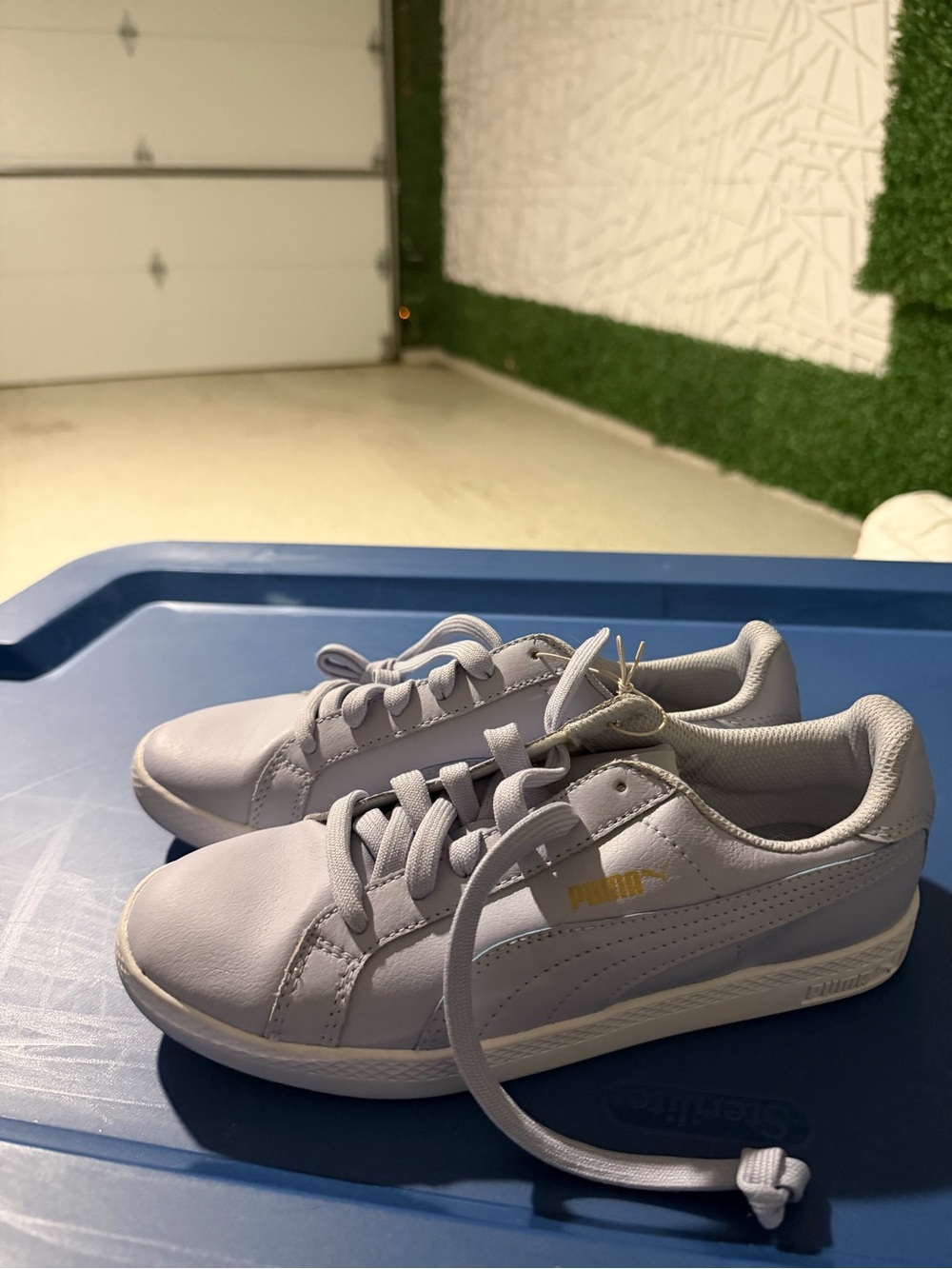 Puma Kids Light Gray Lace-Up Sneakers with Gold Logo